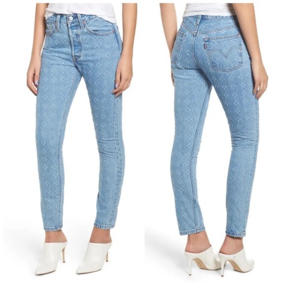 NWT Levi’s 501 Skinny "Snowflakes" High Rise Jeans * - Picture 1 of 16